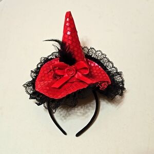 ``RH25934 Red & Black Lace Witch Fascinator